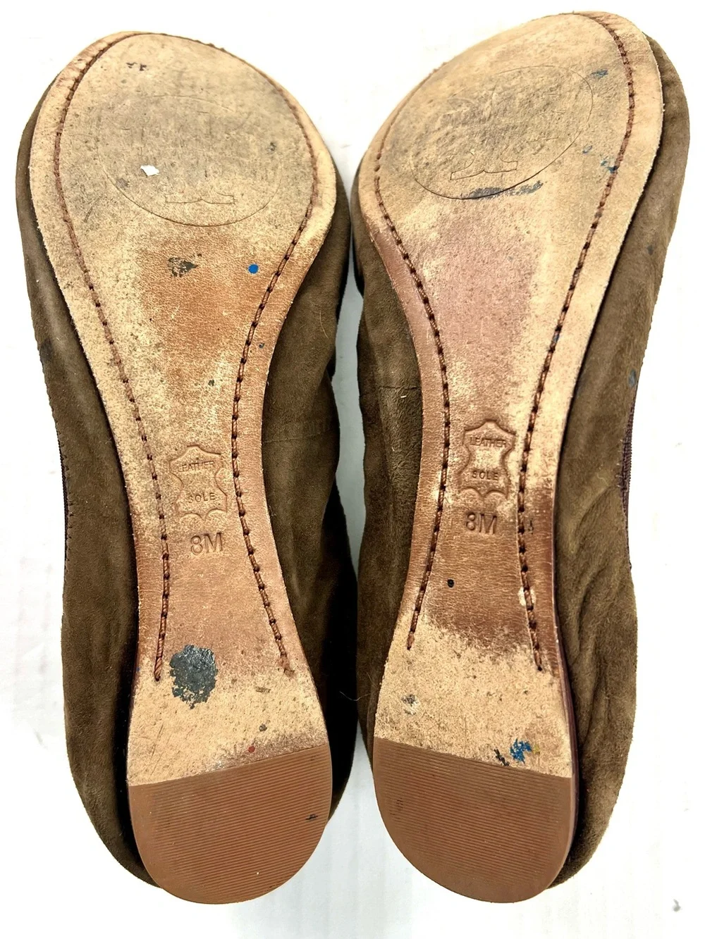 Tory Burch Brown Suede Logo Ballet Flats with Gold Emblem